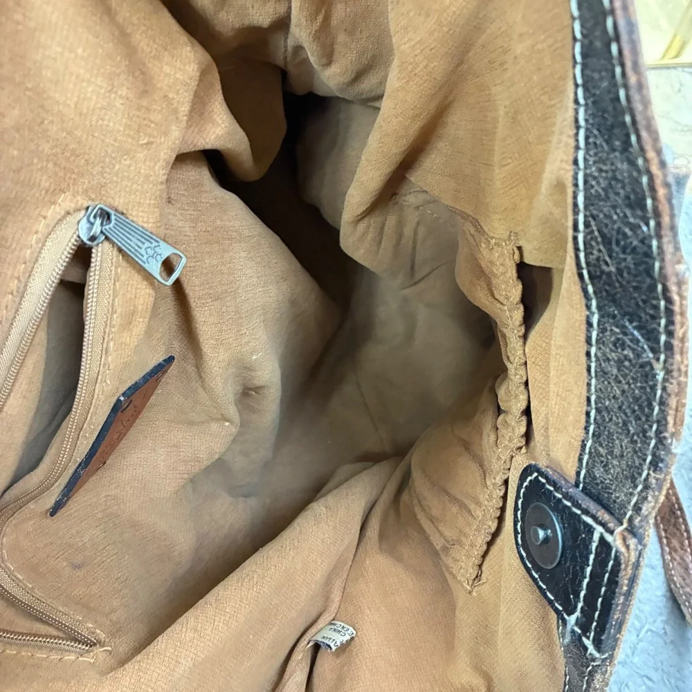 Patricia Nash Bag Italy Oversized Genuine Leather Brown Distressed Studded Boho